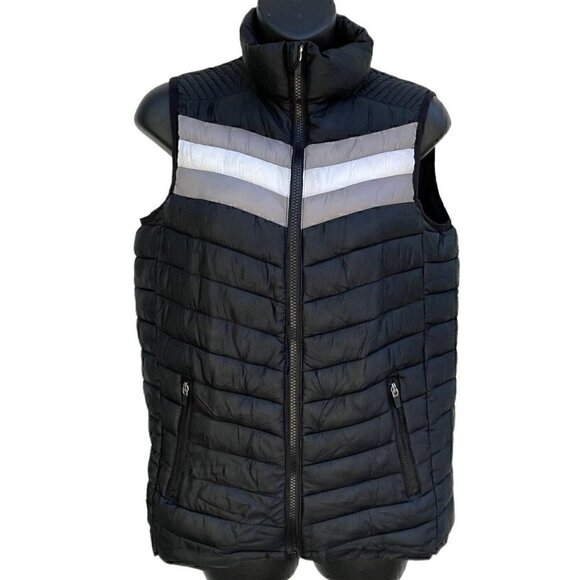Fabletics Full Zip Puffa Fenway Vest Black Gray Stripes Women’s XS Gorp Core - Picture 2 of 8